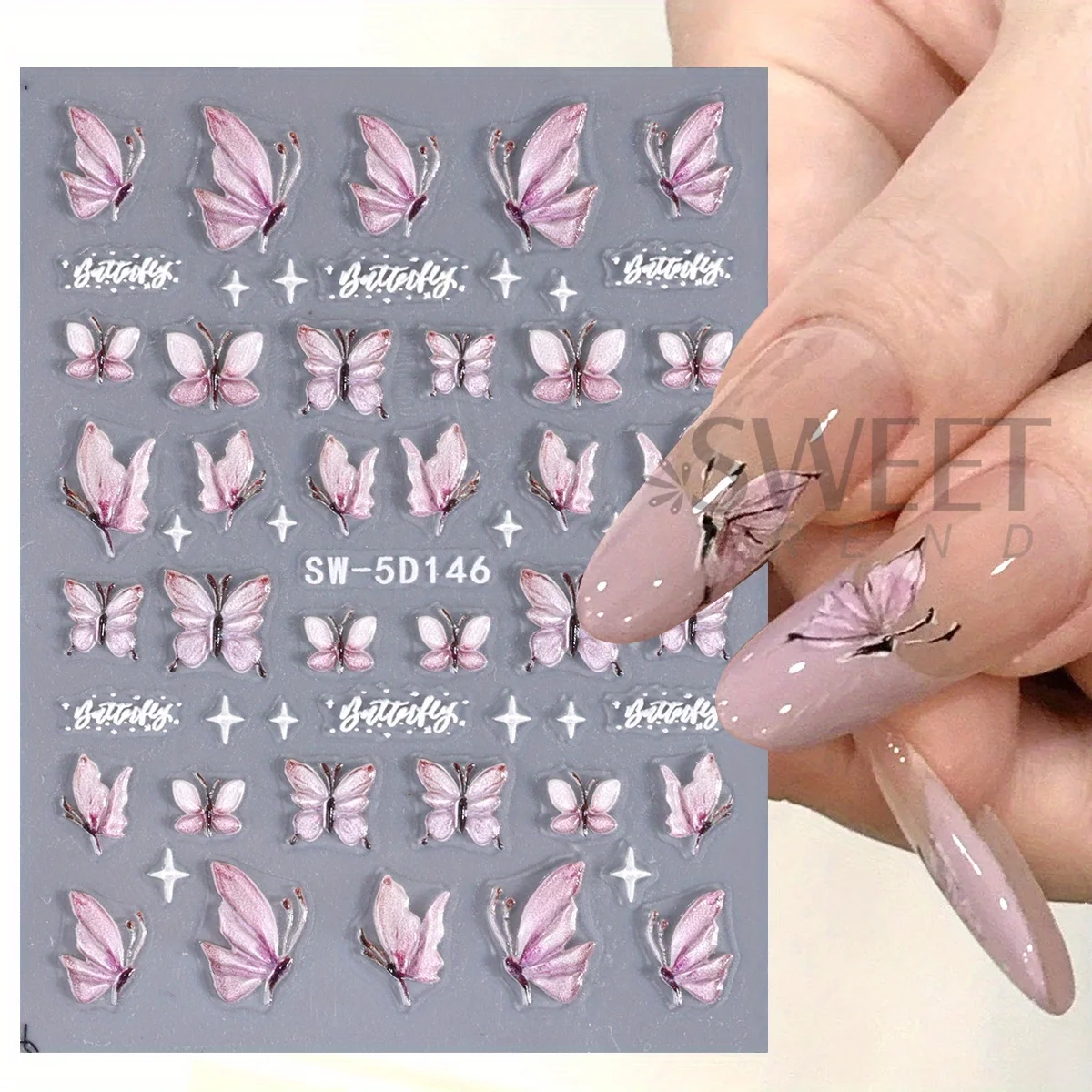 3 pezzi 5D Aurora Fata Farfalla Adesivo per unghie in rilievo Conchiglia di cristallo Ali d'angelo Design dell'arco Grazioso Shimmer Decalcomanie Manicure Decor