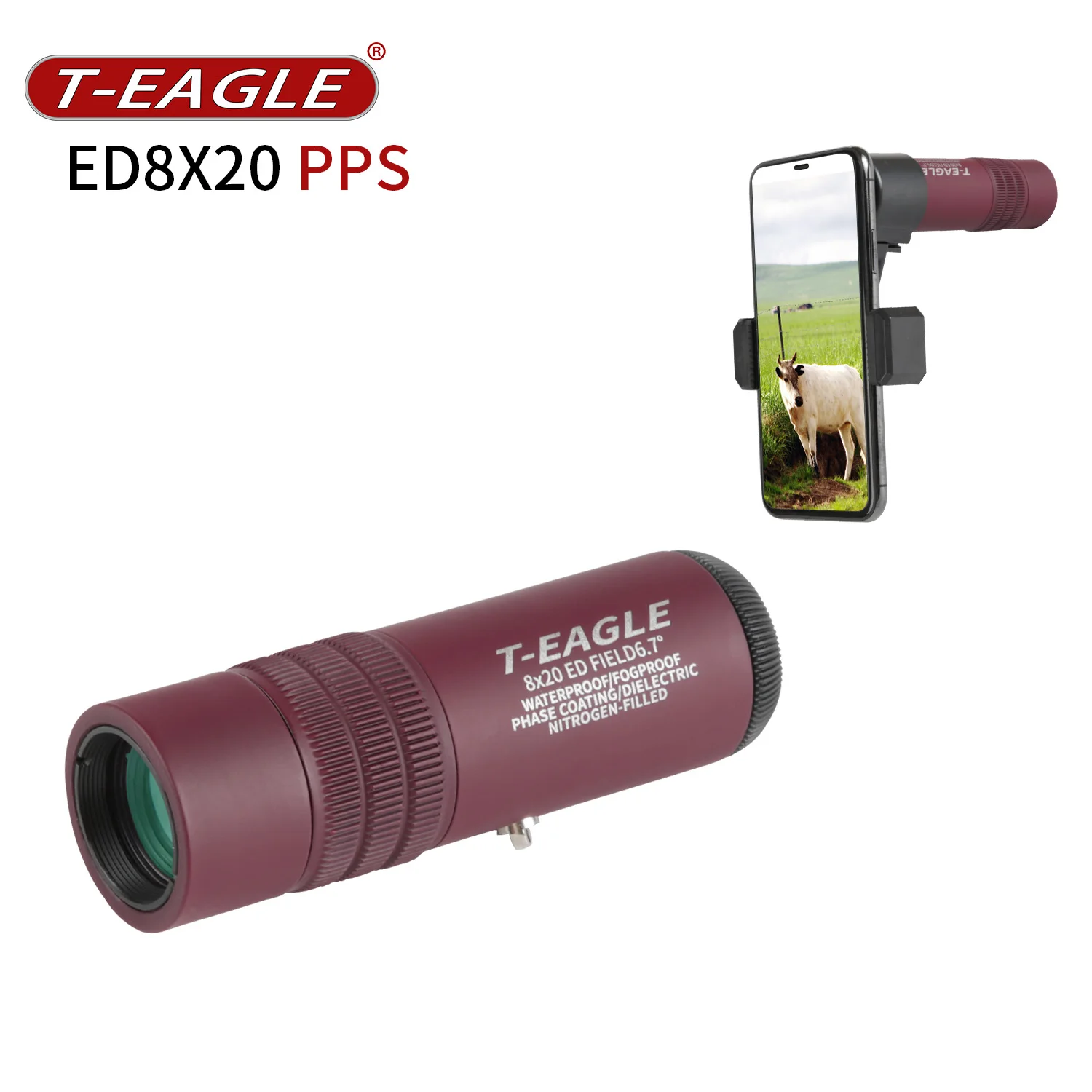 T-Eagle ED 8X20 Monocular Telescope Waterproof Mini Portable Spotting Scope High Definition Adjustable Focal For Bird Watching