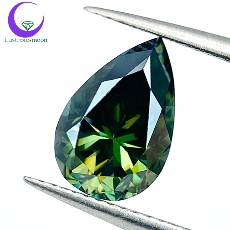 

Never Fade Pear Cut Blue Green Moissanite Stone with GRA Report VVS1 Synthetic Loose Gemstone Pass Diamond Tester Christmas Gift