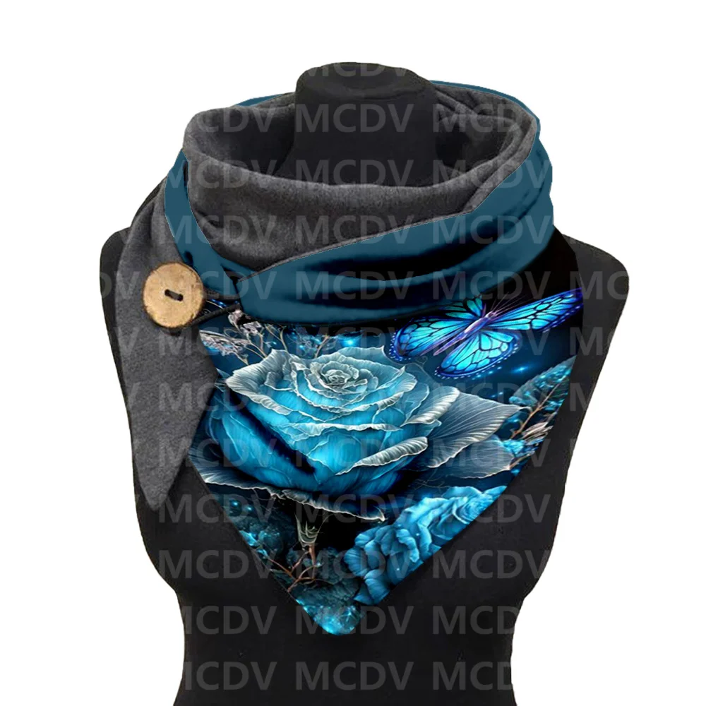 Butterfly 3D Printed Warm Fleece Casual Scarf And Shawl for Women Warm and comfortable Scarf