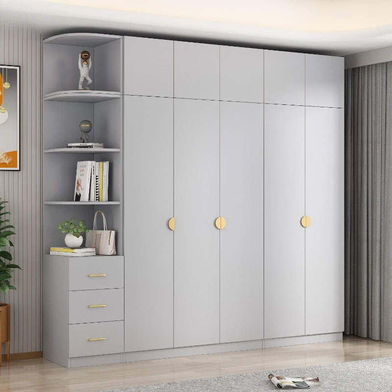 Modern simple solid wood wardrobe cream wind open door master bedroom multi-functional assembly wardrobe double door wardrobe
