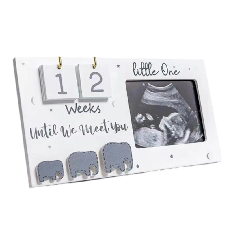 1 Piece Baby First Scan Photo Frames Pregnancy Announcement Gifts White Wood Baby Sonogram Picture Frame Countdown Weeks