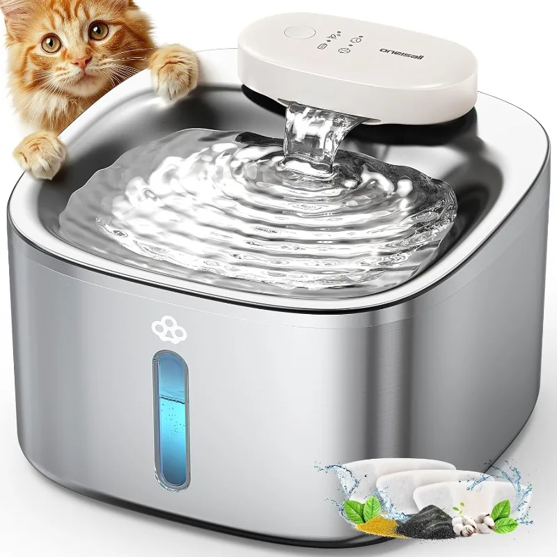

Wireless Cat Water Fountain, Stainless Steel Pet Fountain Battery Operated, 3.5L/118oz Automatic Cat Water Fountain Cordless