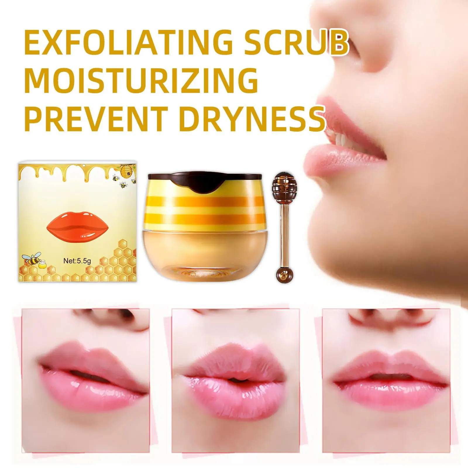 Sleeping Mask Day and Night Moisturizing Hydrating Repairing Bee Balm Remove Lip Scrubs Prevention Dry Fade Lip Lines