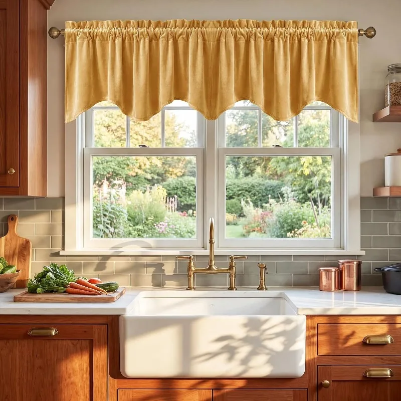 Solid Color Blackout Velvet Curtain Valance Blocks Light Enhances Privacy Small Curtains for Kitchen Bathroom Bedroom Decor