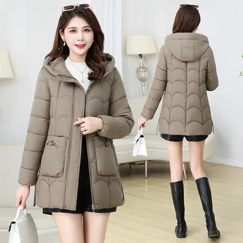 Parkas Women Hooded Winter Jacket 2024New Korean Thicke Down Cotton Clothes Middle-Aged Female Coat Mother Warm Mid Long Outwear