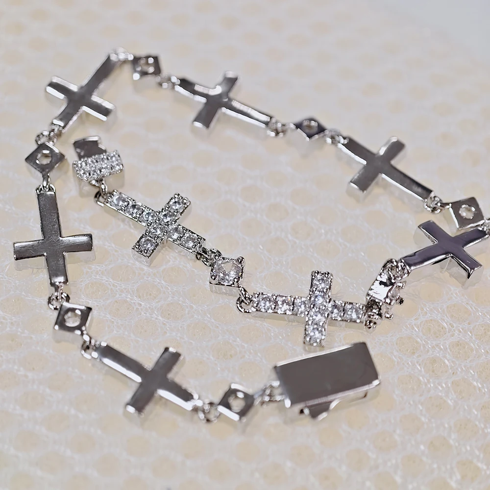 Hip Hop Style 5MM Iced Out Cross Cuban Link Bracelet With Single Sided Spring Buckle Design Sparkling Brass CZ High End Jewelry view 4