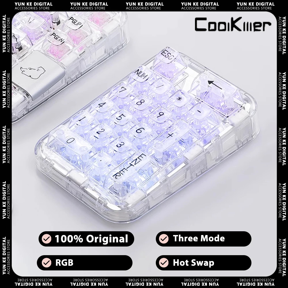 

Coolkiller Polar Bear Pad Transparent Mini Keyboard Three Mode Hot Swap RGB Custom Programming Keypad Gasket Ergonomics Win Gift