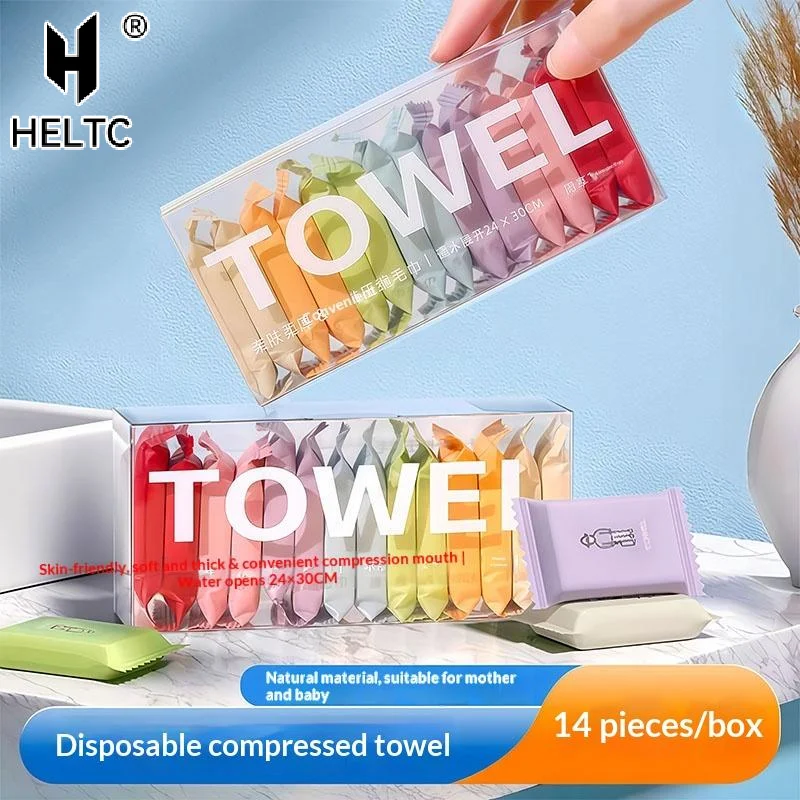 14pcs Disposable Portable Travel Towels Thickened Compressed Face Cleansing Beauty Square Washcloths For On-the-Go Hygiene