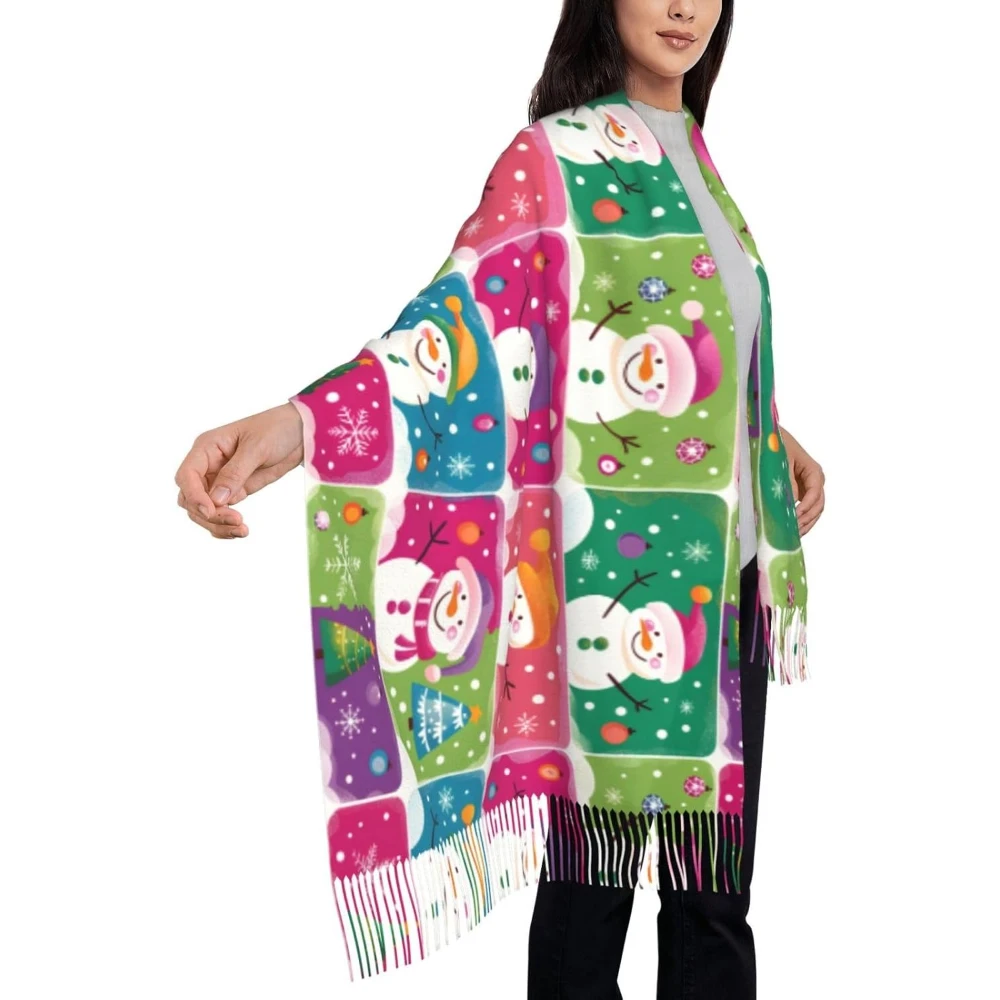 

Christmas Fuzzy Scarf Winter Warm Shawl Scarf for Women Fashion Tassel Long Scarves Yellow Santa Claus