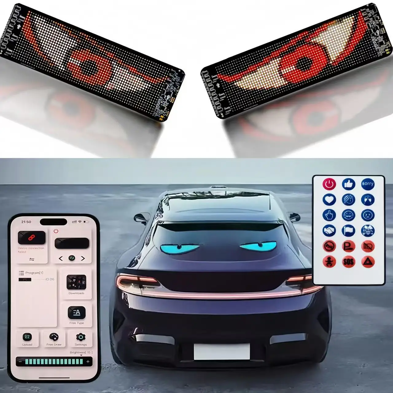 Universal Smart Programmable Devil Eyes Flexible Panel Light For Cars APP Control LED Matrix Display Screen Message  Light