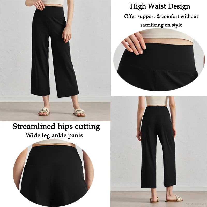 Capri Pants for Women Wide Leg Yoga Cropped Pants Tummy Control High Waist in Flare Crop Buttery Soft Loose Casual Summer Pants image 3