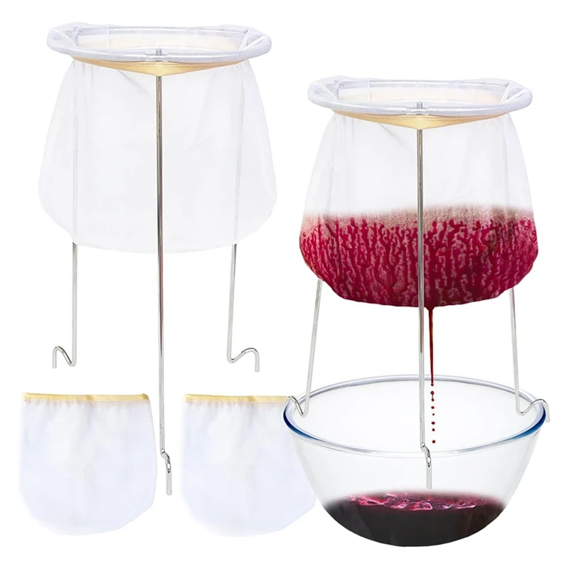 

NEW-2 Pack Strainer Stand,Strainer Stand With 4 Reusable Staining Bags,Reusable Food Filter Bag Jelly Bags For Juice