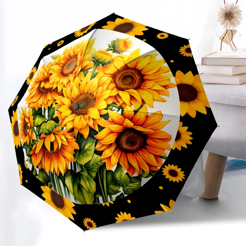 

Складной зонт с подсолнечником, модный автоматически открывающийся дизайн, 8, железные ребра, пластиковая ручка, складной солнцезащитный козырек, идеальные праздничные подарки
