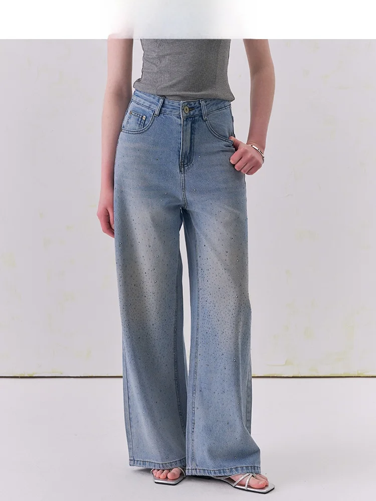 

High Waist Glittering Jeans Women's Loose Fit Summer Spring New Style Shiny Long Pants Cotton Soft Fabric All Seasons