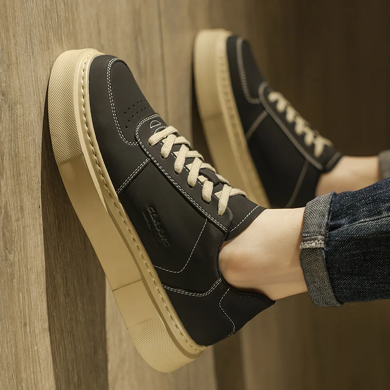 حذاء رجالي كاجوال من الجلد الطبيعي يسمح بمرور الهواء باللون الأبيض برباط علوي حذاء أوكسفورد حذاء مسطح ذو نعل سميك حذاء أنيق على طراز الشارع #3