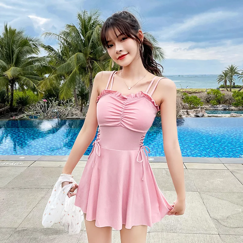 2023 Korean Style Women One Piece Swimsuit Conservative Swimwear Beach Bathing Suit Solid Beachwear Elegant Bikini