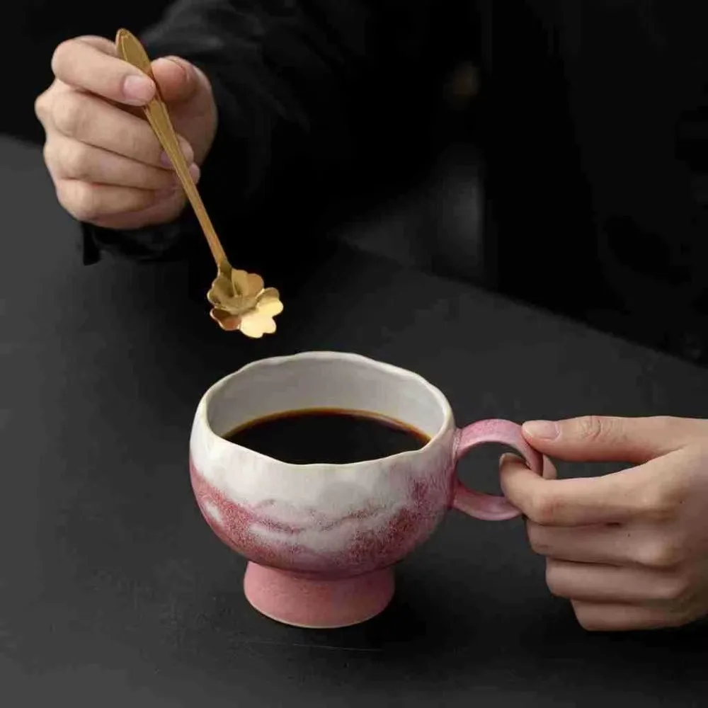 Ceramic gradual change blue red glaze coffee cup home office high value mug exquisite breakfast afternoon teacup latte