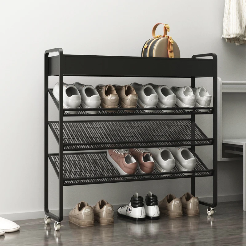 Household entrance shoe rack small narrow explosion wrought iron formaldehyde-free shoe cabinet cream wind simple