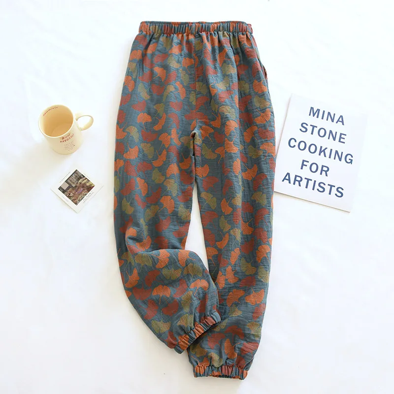 2023 Spring New Ladies 100% Cotton Sleep Bottom Retro Flower Women Large Size Loose Pants Fresh Style Female Homewear Pants