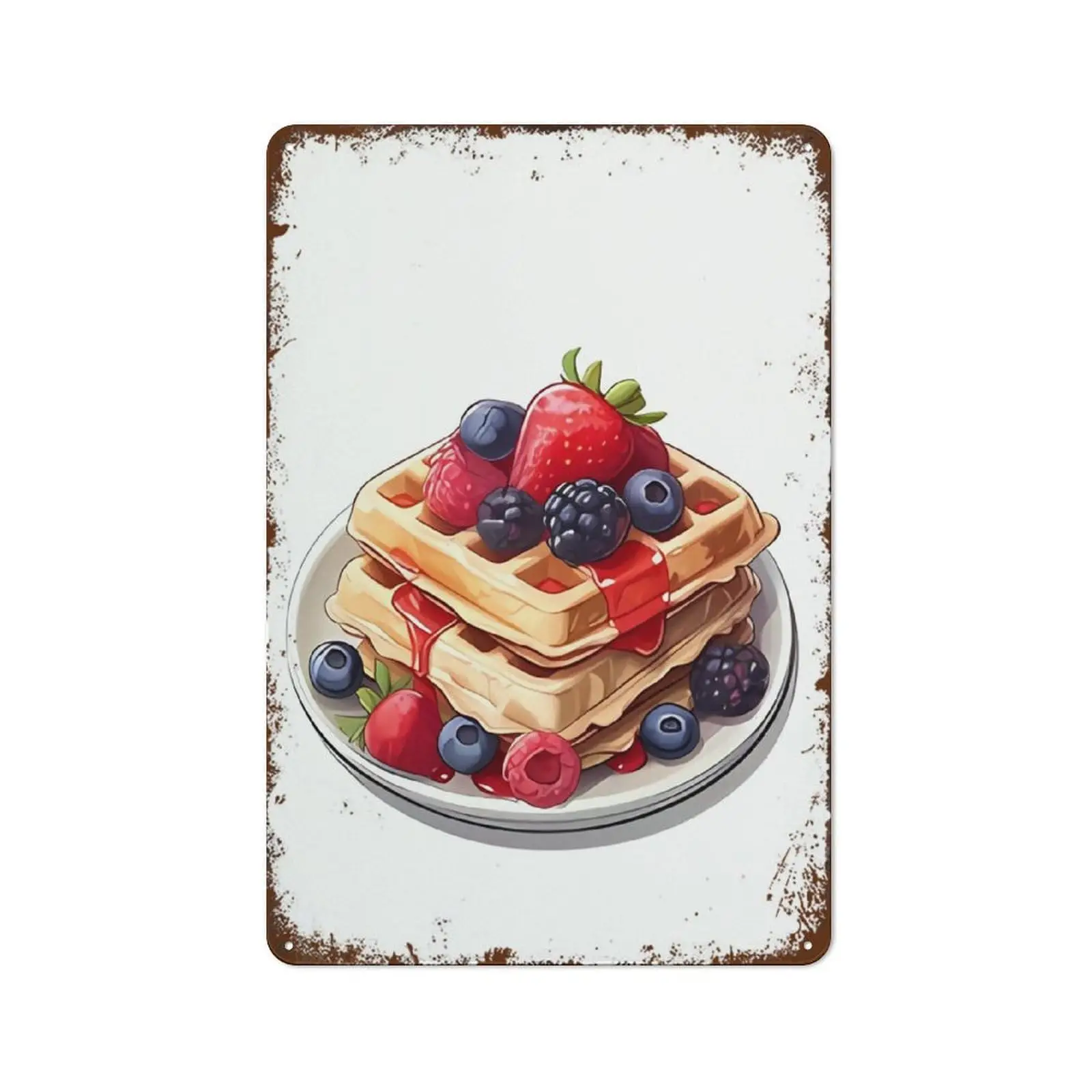 Waffles Watercolor Breakfast Brunch Desserts Art For Farmhouse Garden Home Kitchen Wall Decor Retro Metal Decoration Poster Sign