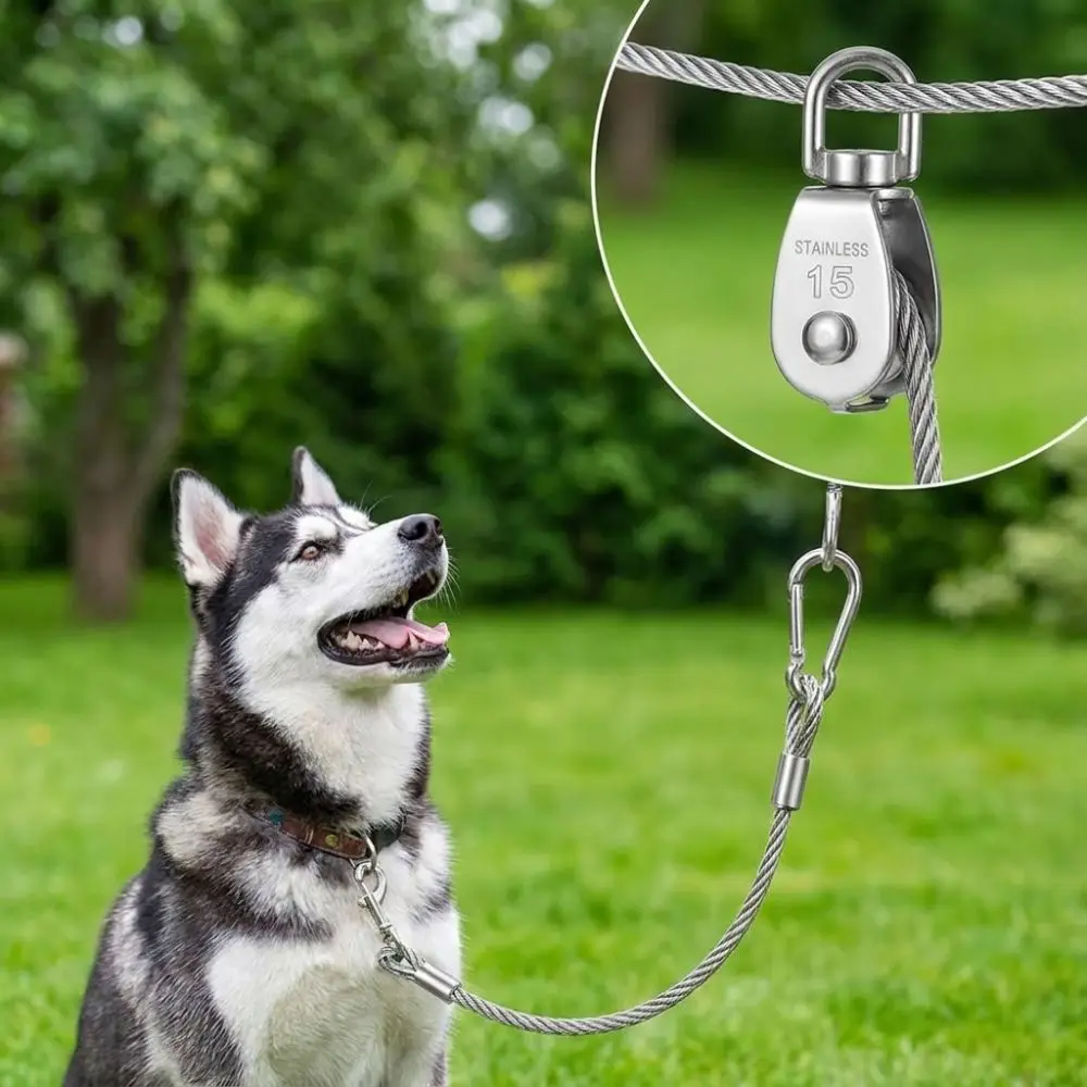 15/30M Outdoor Dog Tie Out Cable Metal Buckle Anti Rust Dog Runner for Yard Chew Proof Shock-Absorbing