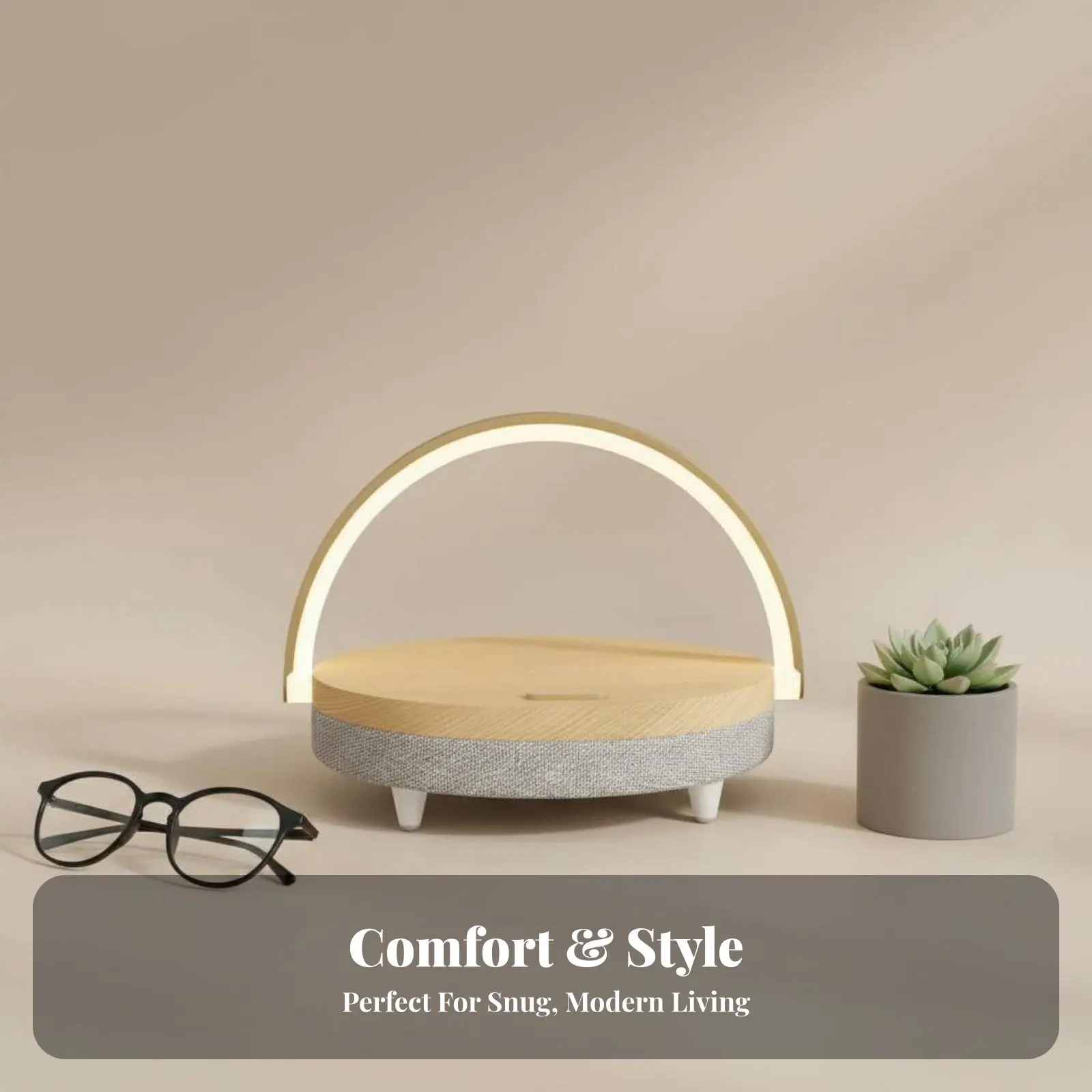 Nordic Minimalist Bedside Lamp with Charging, Night Light Speaker Table Lamp for Bedroom Ambience, Adjustable Brightness view 2