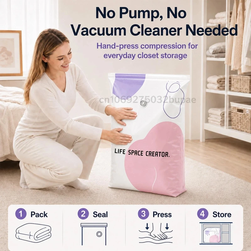 No Pump Needed Sealing Vacuum Compression Bags Clothing Portable Roll Squeeze Storage Bags Organizer for Duvet Garment Blankets