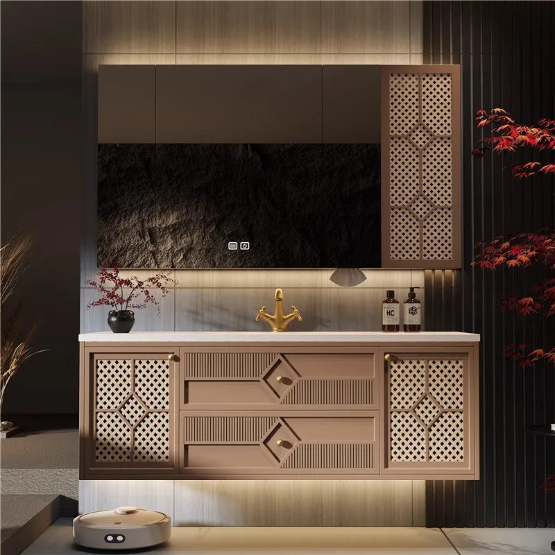 

Bathroom cabinet combination, rock slab seamless ceramic basin, toilet washstand