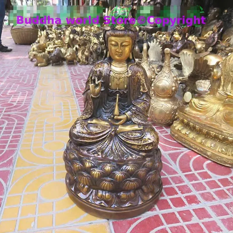 47 cm enorme sudeste asiático hogar seguridad familiar saludable protección efectiva bronce sentado Avalokitesvara Guanyin estatua de Buda