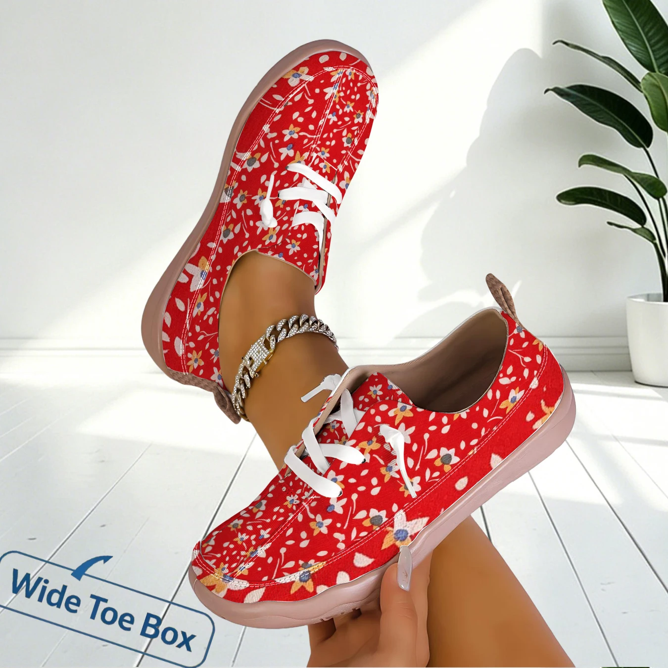 Zapatos planos con punta ancha y estampado floral para mujer, ligeros y cómodos para ir al trabajo, caminar al aire libre