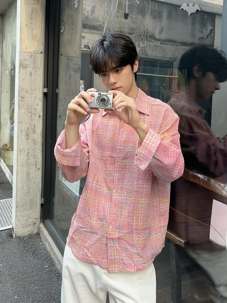 

Розовая текстура Bubble irt Long Sve Мужская irt Осенняя повседневная верхняя одежда высокого класса из смеси хлопка из полиэстера без глажки