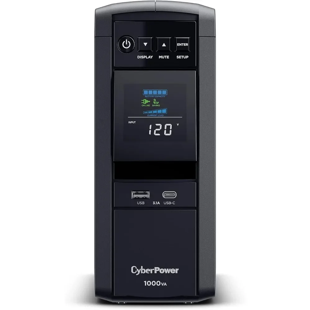 PFC Sinewave UPS System 1000VA/600W 10 Outlets AVR Mini-Tower Black MULTIFUNCTION COLOR LCD PANEL