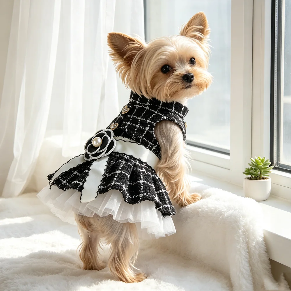 Rose Luxury Dog Clothes Dress Winter Thick Princess Bow Wedding Little Small Animals Pet Cat Costume Skirt For Terrier York Pugs
