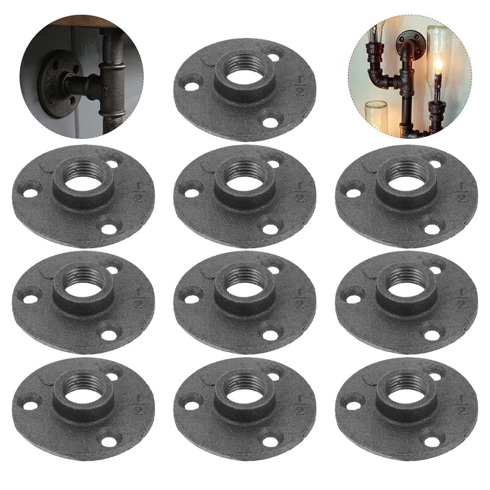 10Pcs Heavy Duty Floor Flange Malleable Iron Fittings for Pipe Shelving Clothing Racks Table Legs Wall Mounted Decor Easy