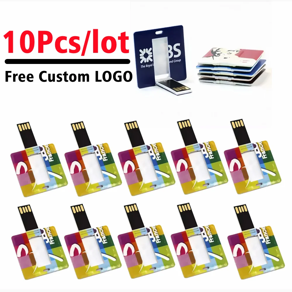 10Pcs/lot Small Square Card USB2.0 Flash Drive 4GB 8GB 16GB 32GB 64GB 128GB Free Custom Color Printing LOGO