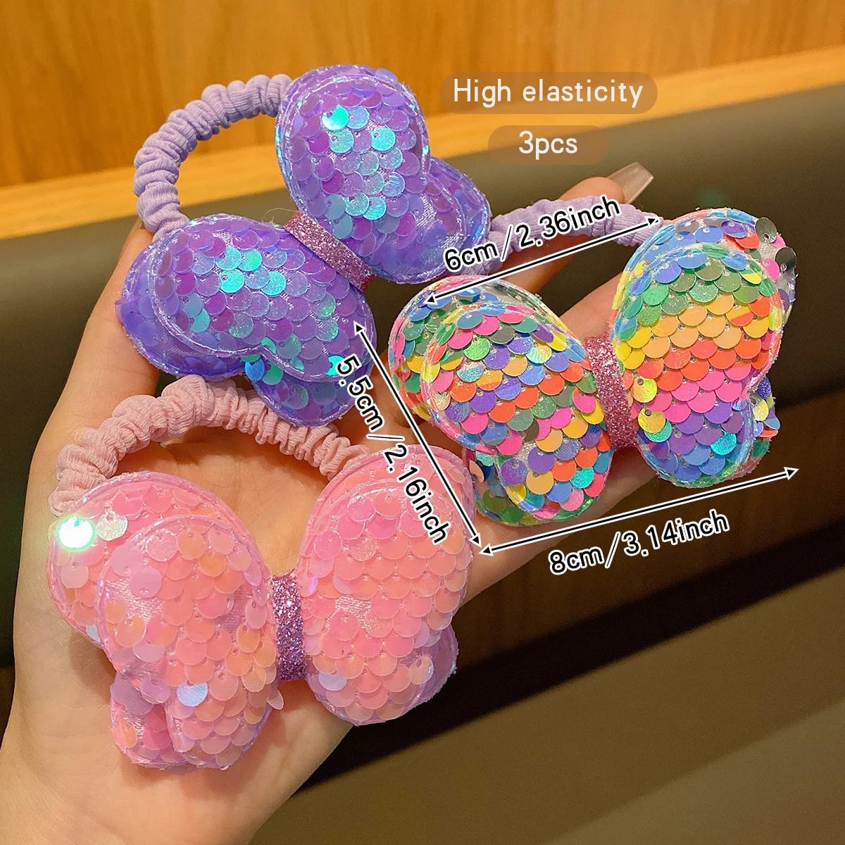 3pcs Princess Baby Girls Elastic Hair Bands Hairpins Colorful Shiny Bow Hair Clips Cute Kids Headwear Children Hair Accessories image 2