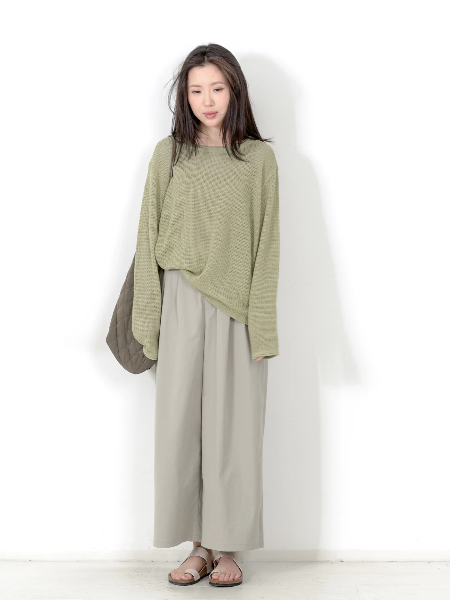 

Spring Knitted Long Sleeve Hollow out Thin Women's Top Retro Style Color Crew Neck Loose Fit Soft Lenzing Fiber Blend