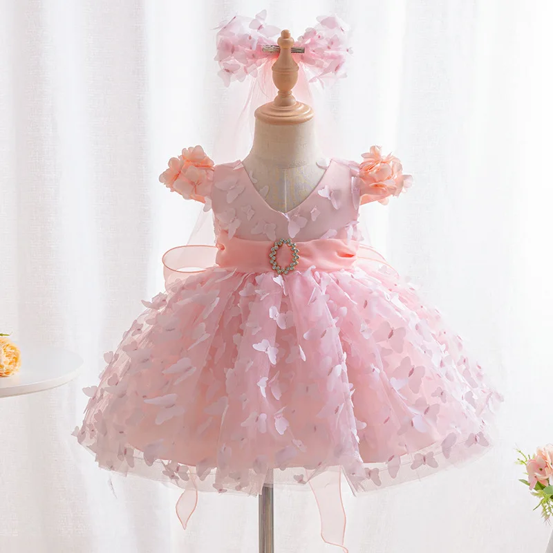 Summer Girl Princess Dress Children Christmas Birthday Party Dress Lace Girl Dress Bow Pageant Gown Flower 0-3Y