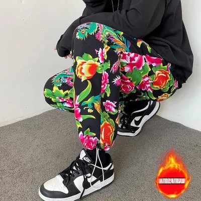 2024 Chinese Vintage Cotton Trousers Men National Flower Printing Harajuku Harem Pants Casual Loose Retro Pants Plus M-XXXXXL