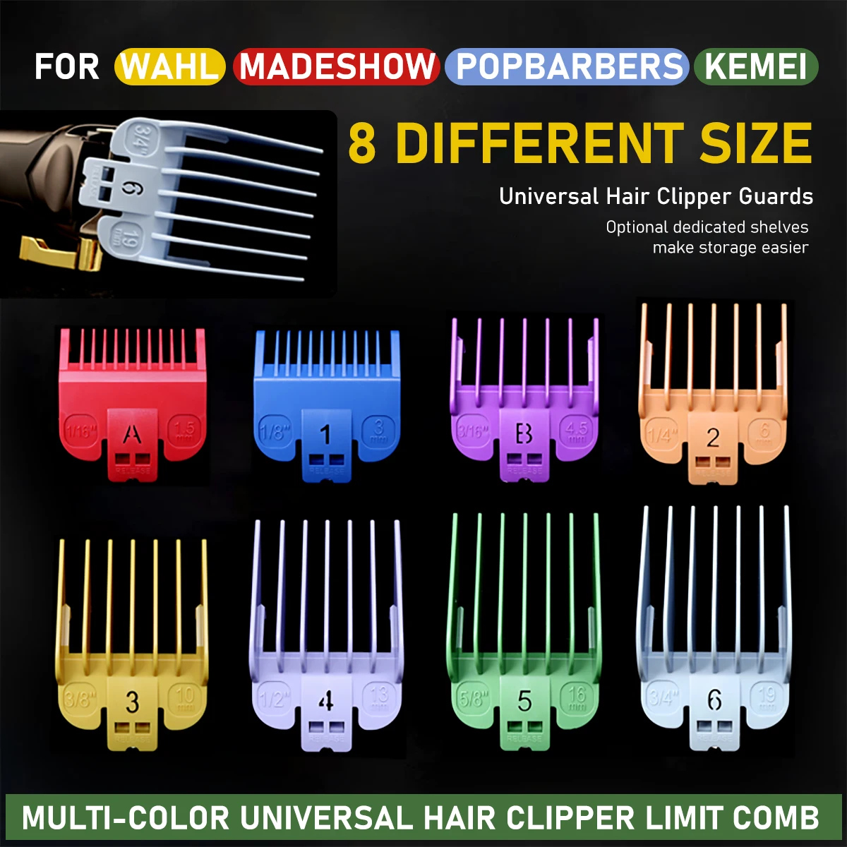 8pcs Universal Hair Cutting Combs 1.5-19mm Professional Guards for Trimmer Machine Barber Limit Comb Accessories