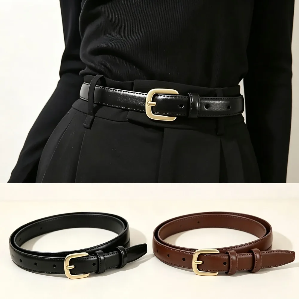 2Pcs Double Loop Needle Buckle Belt Casual Fashion Waist Strap Simple Texture Waistband for Daily Outfit