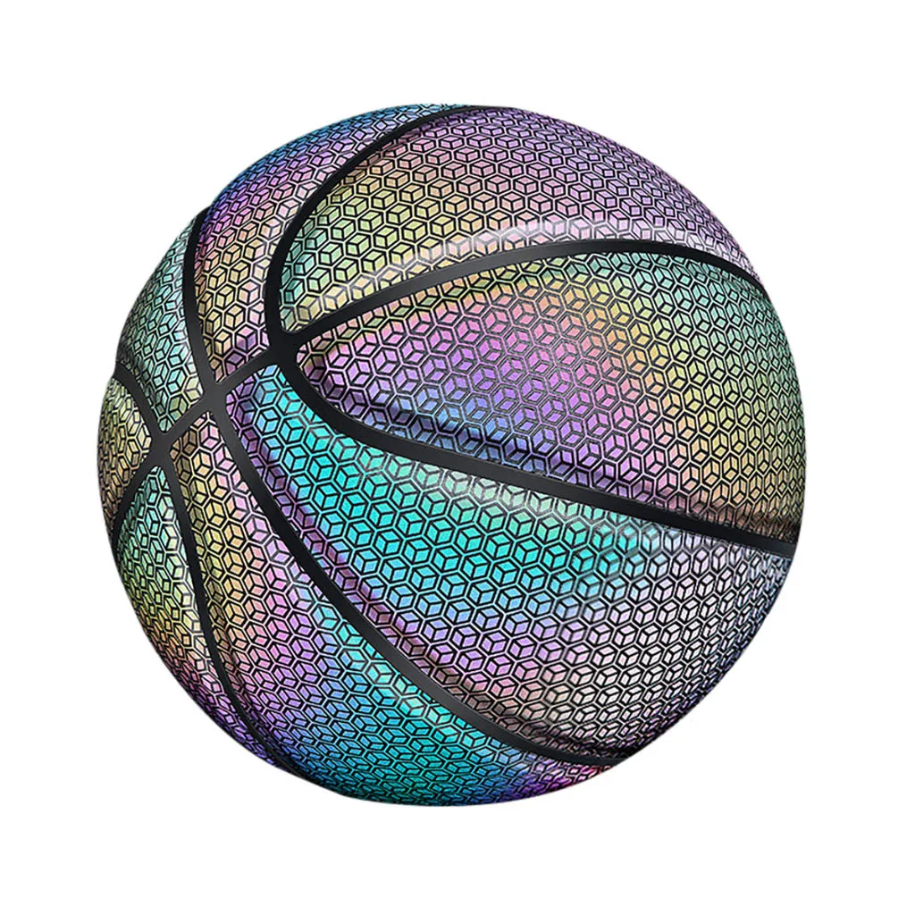 Basketball Holographic Glowing Reflective Basketball Luminous Glow Basketballs Gifts Toys Perfect For Indoor Outdoor Night Game