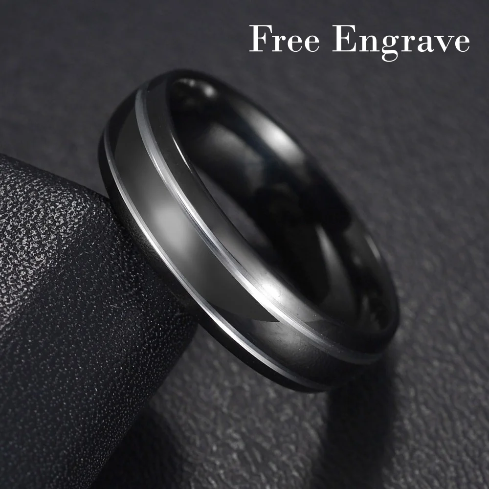 Anillo de Boda Personalizado con Grabado de Nombre y Logotipo para Hombre, Anillo de Compromiso Clásico Simple de Titanio Pulido para Mujer, Color Negro