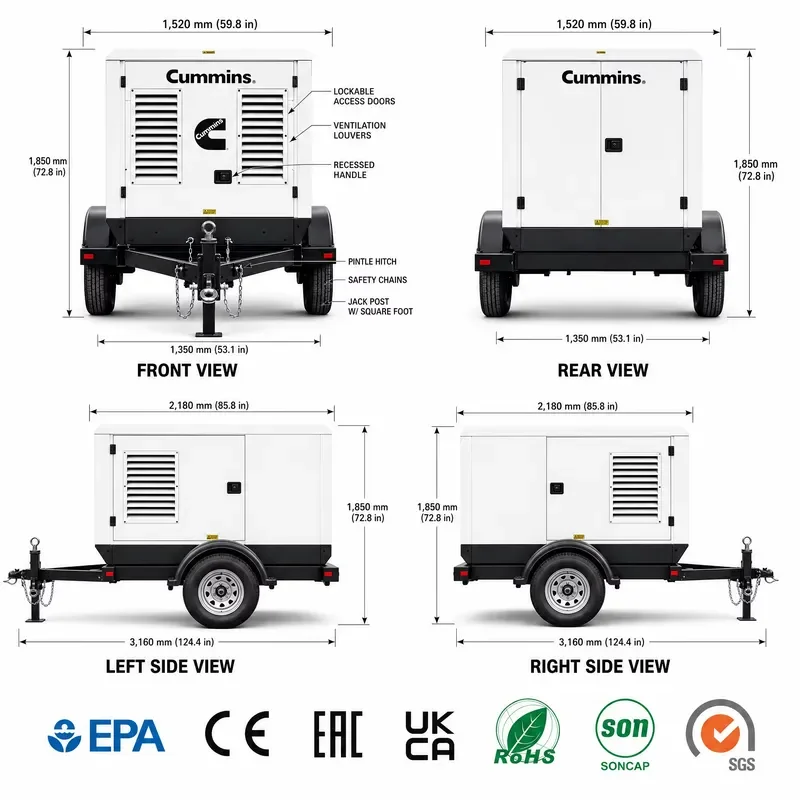 For 440 kW 550 KVA High Efficiency Generator Set 3 Phase Super Silent AC Power Open Frame with Auto Remote