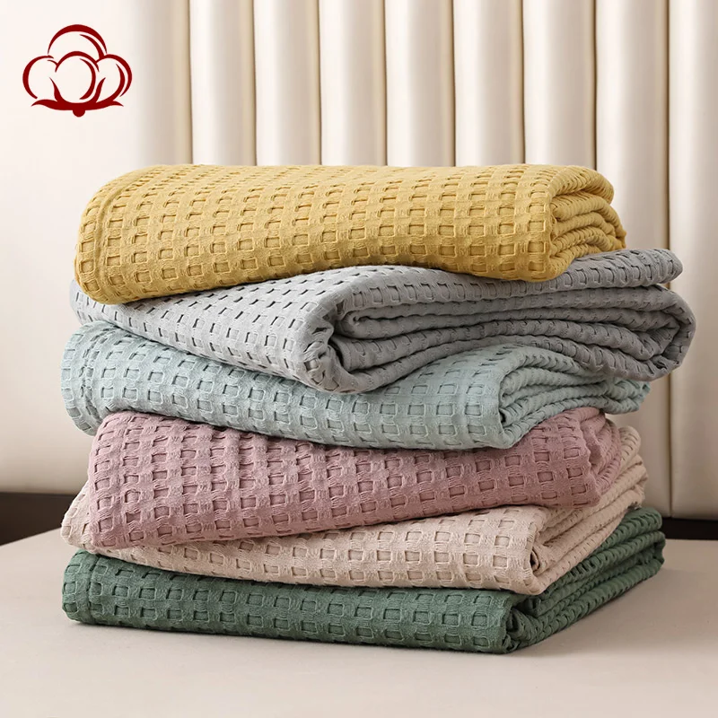 

Knitted Blanket 100% Cotton Waffle Embossed Blanket Soft Lightweight Breathable Throw Blankets for Bed Sofa Couch All Seasons