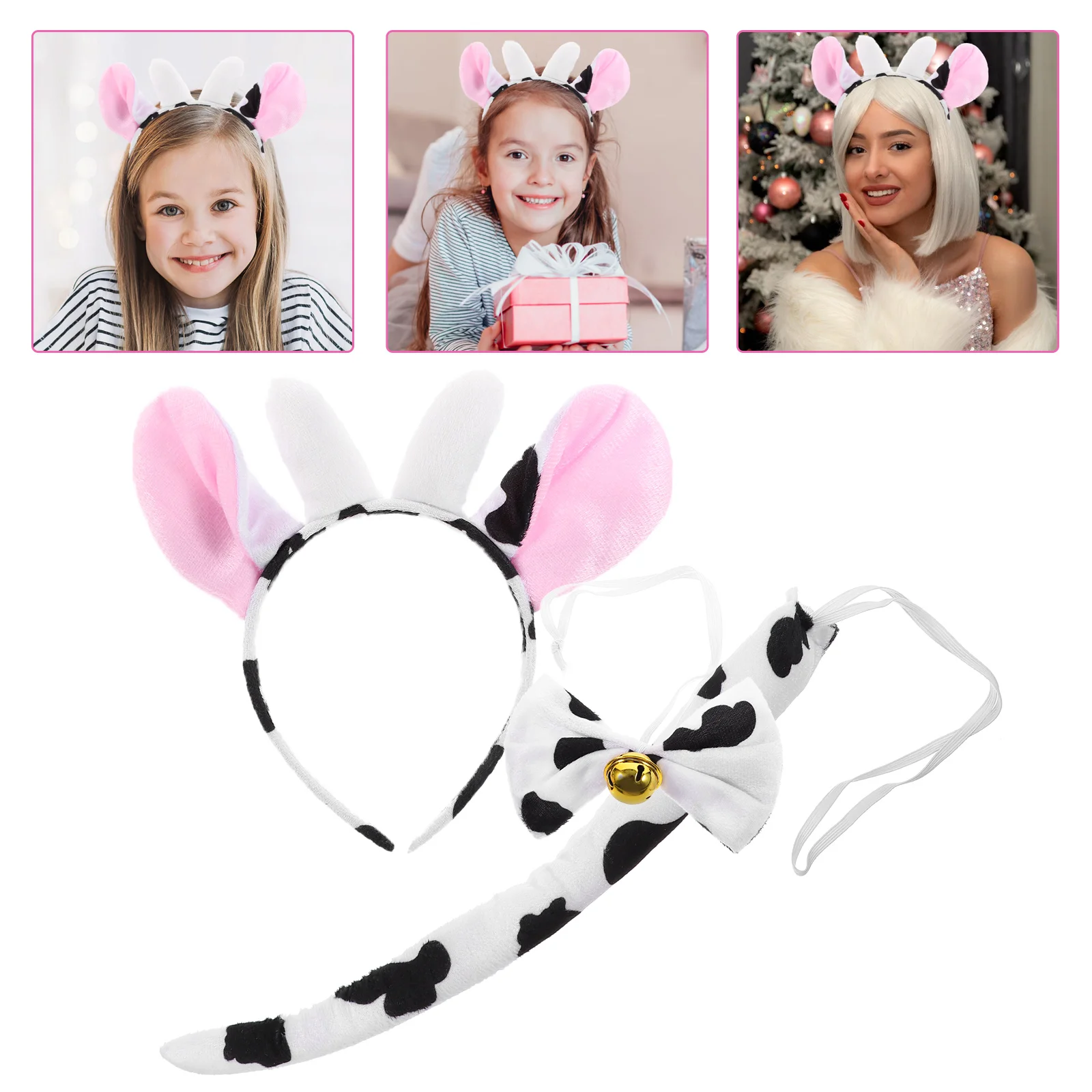 1 Set Animal Ear Headband With Bowtie Tail Cow Costume Prop Animal Costume Accessory cow costume accessories