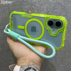 3in1 Bumper Transparent Magnetic For Magsafe Lanyard Wrist Strap Case For iPhone 17 15 11 12 13 14 16 Pro Max Plus Armor Cover