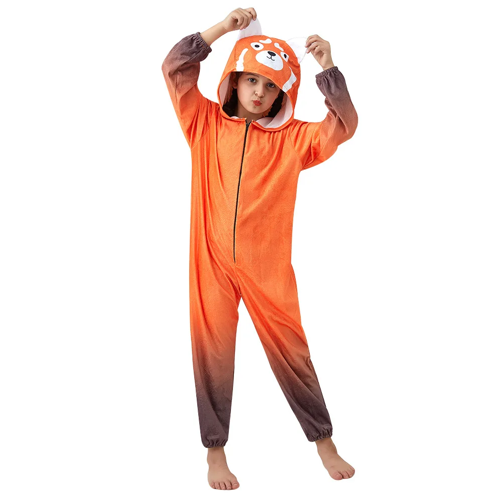 Rode Panda Kostuums Voor Kinderen Halloween Cosplay Jumpsuit Draaien Rood Kostuum Mei Jumpsuit