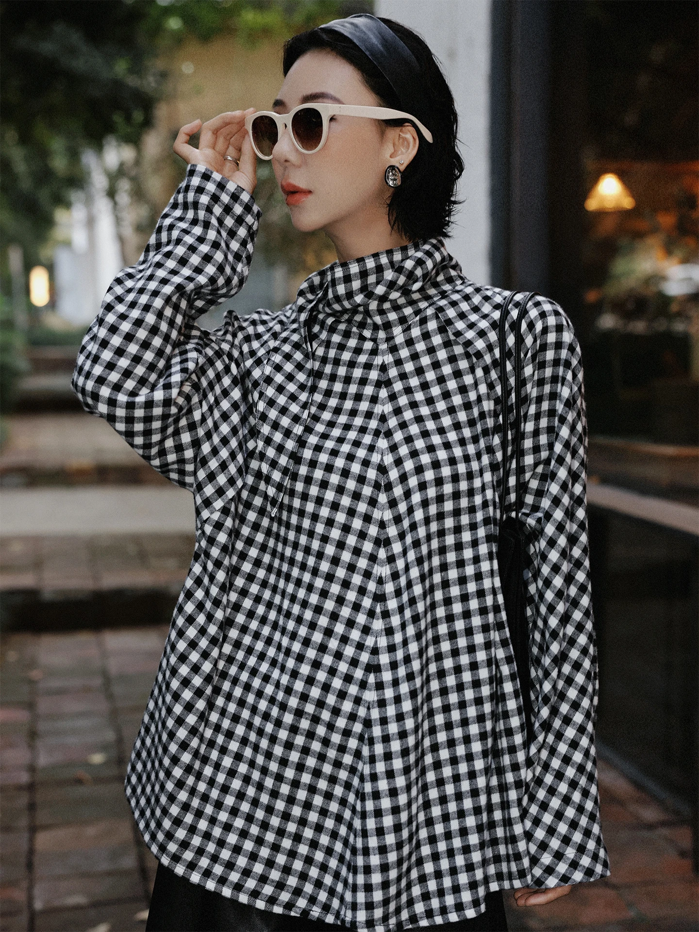 

Comfortable Casual irt Women's Small Size Spring Bla White Plaid Silk Netie irt Straight Cotton Long Sve